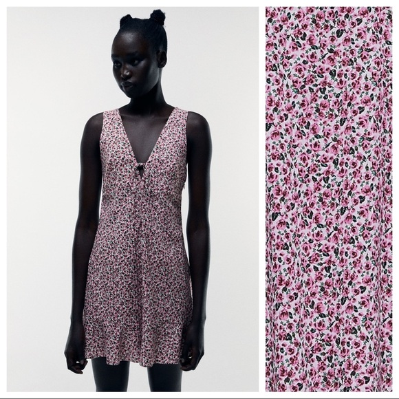 🌹NWT. Zara Flowers Rosebud Print Linen Blend Mini Dress. Size M. - Picture 2 of 11